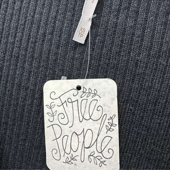 Free People Midi Dress Navy Blue Knit Button Up Ribbed XS - Picture 6 of 7